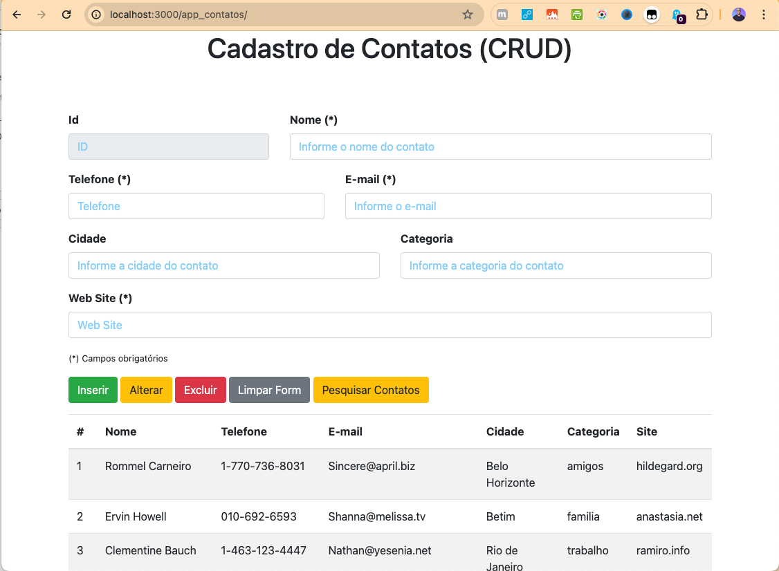 Cadastro de Contatos CRUD